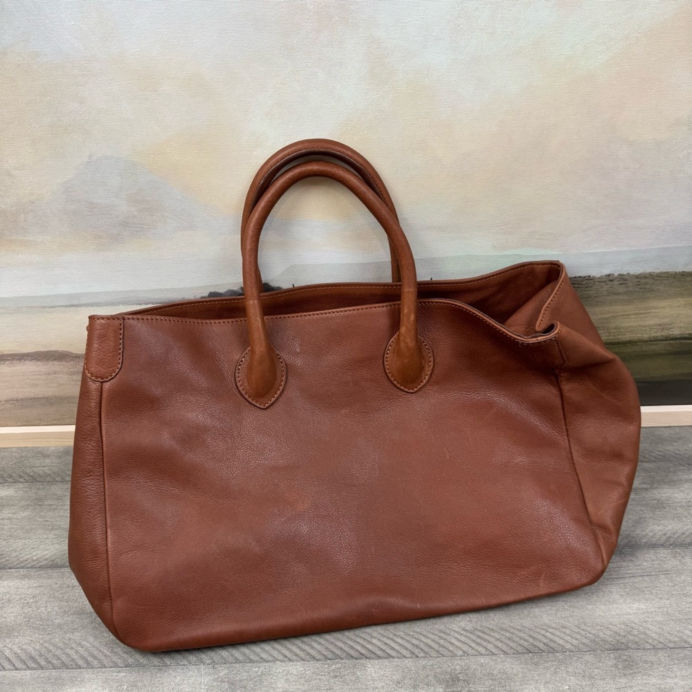 Mark & Graham Elisabetta Slouch Sauvage Leather Handbag Purse Hazelnut Flaws